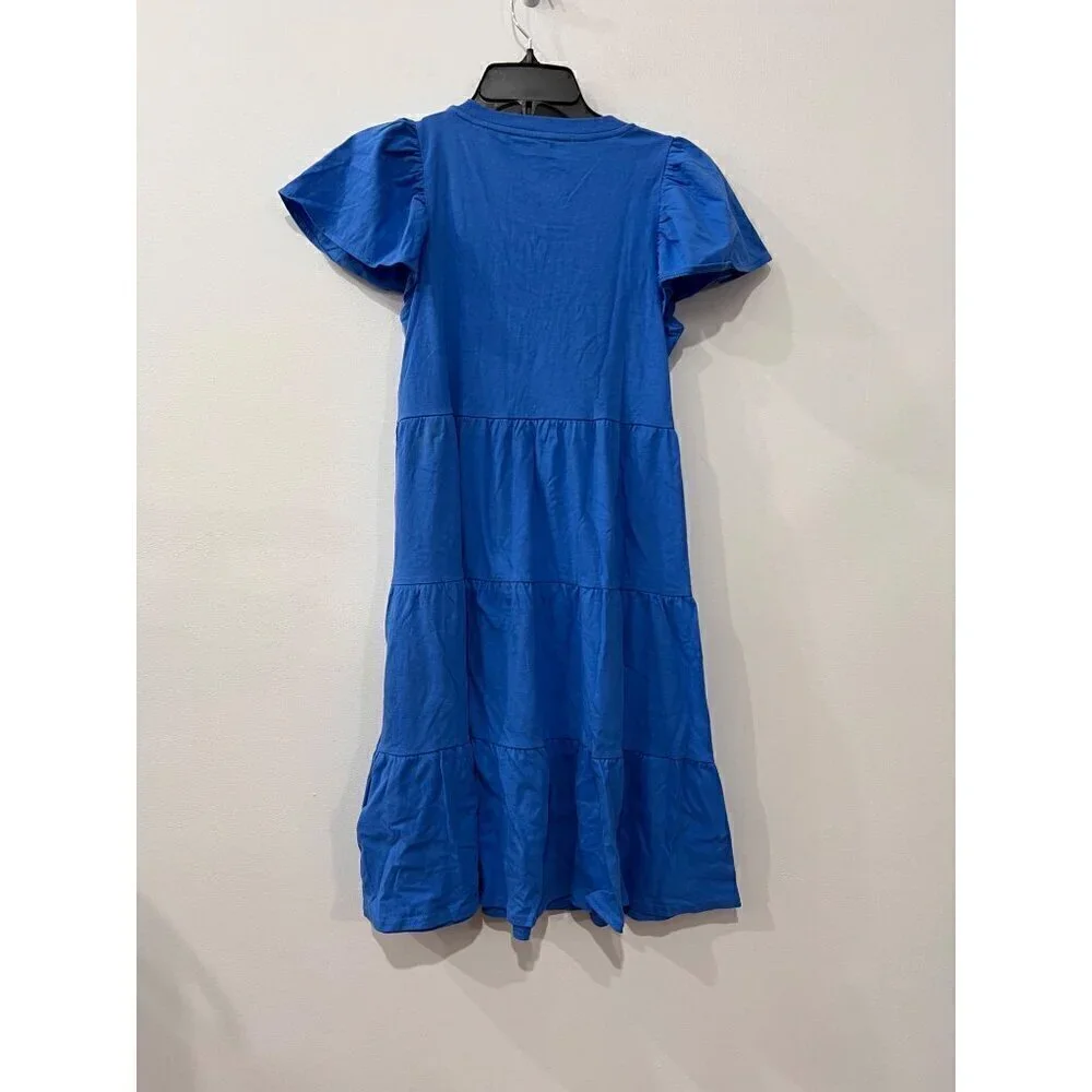 New J. Crew Size XXS Knit broken-in jersey tiered mini dress Blue *Stain*